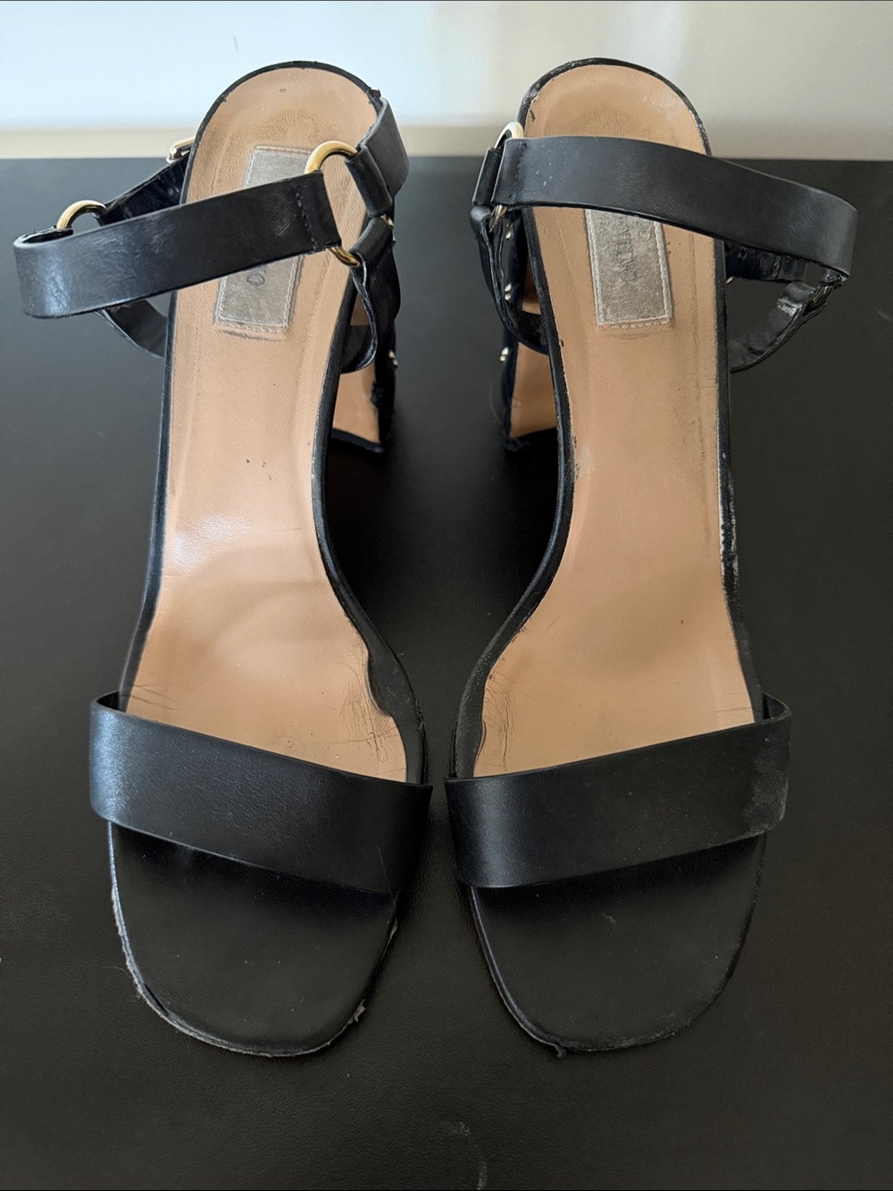 Valentino Black Leather Open-Toe Ankle Strap Heels